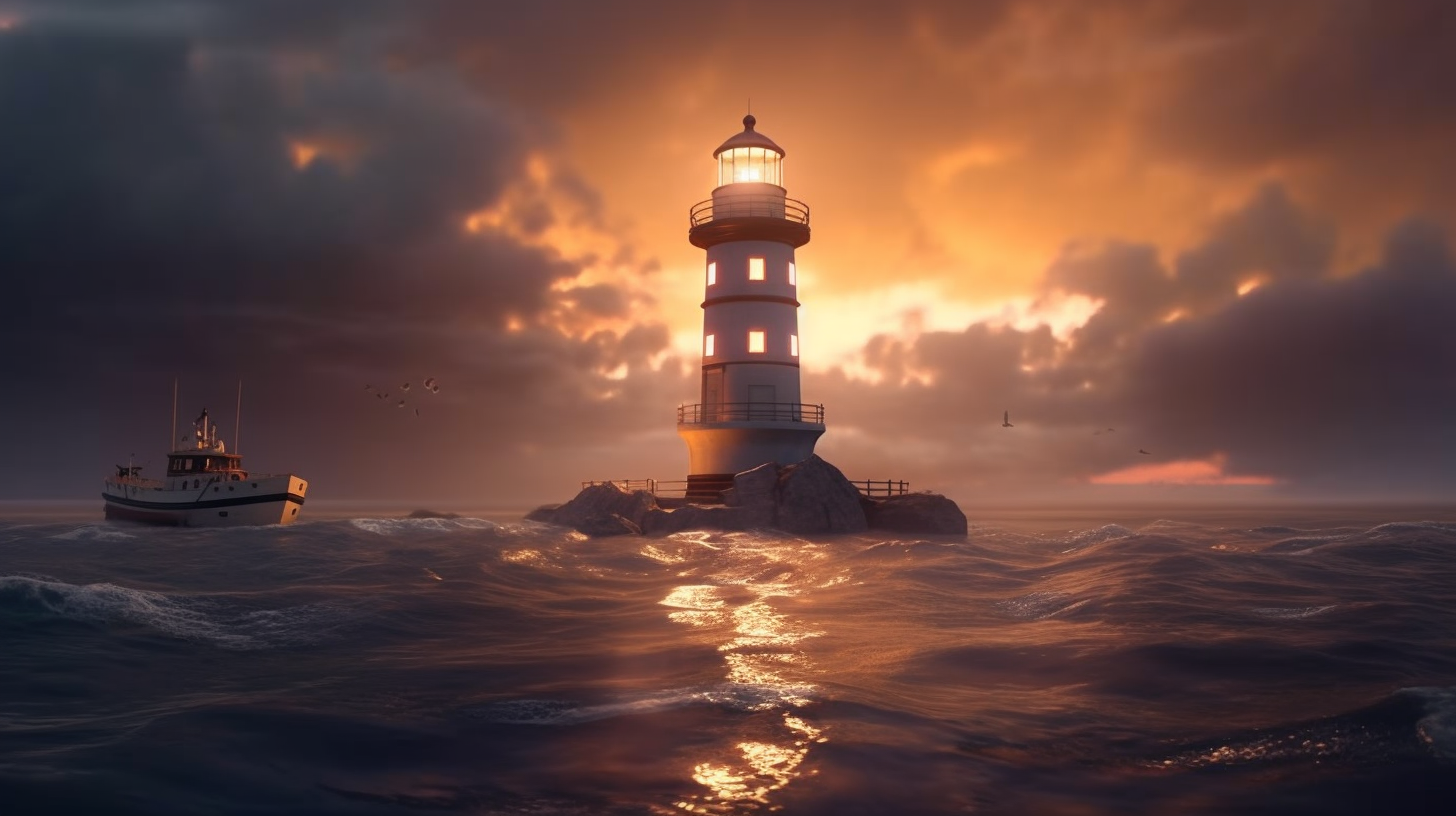 Lighthouse beacon symbolizing a project charter guiding a ship representing a project