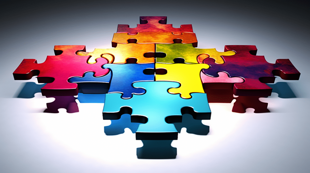 Puzzle pieces fitting together to represent the key principles of Six Sigma.