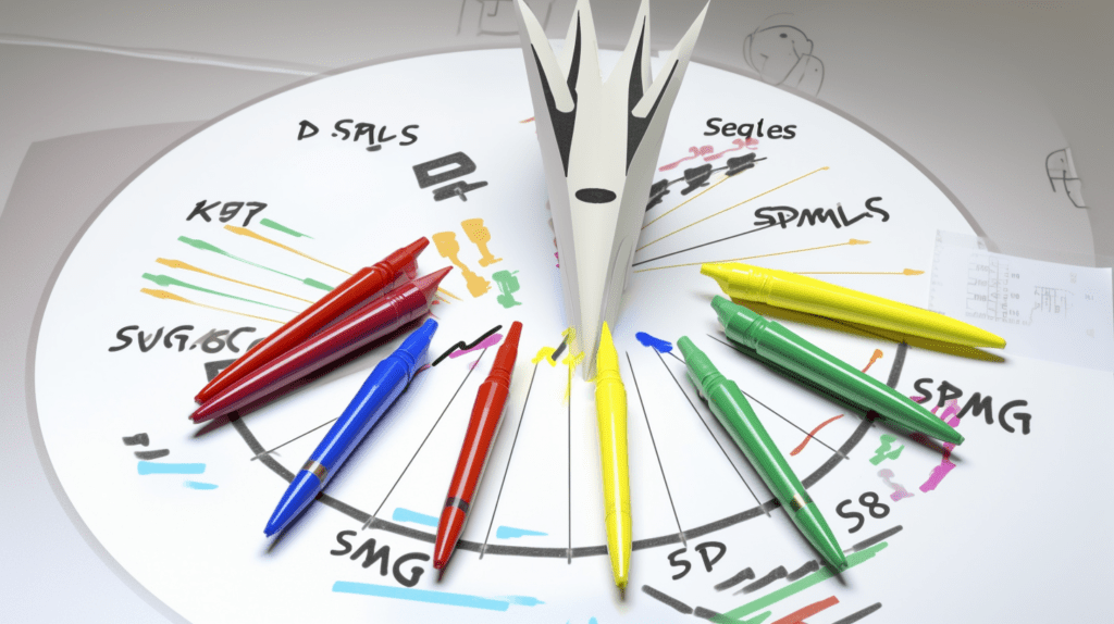 Six Sigma Sampling Techniques, visualized as arrows in a quiver, each arrow distinctly colored and labeled with the name of the sampling technique, placed against a background of a statistical data chart, evoking a sense of precise calculations and strategic planning