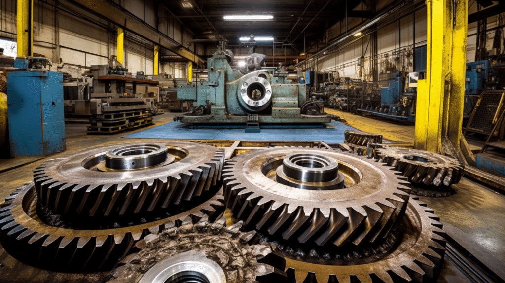 Improve Phase as a polished, gleaming gear machine, intricately designed gears fitting perfectly together, placed within an airy, modern industrial space, capturing a sense of perfect synchrony and harmony